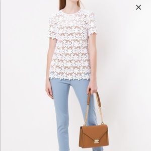 Michael Kors White Floral Appliqué Lace Top